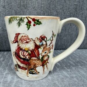 Pier 1 Cream and Black Stoneware Mug - Winter Wonders Santa